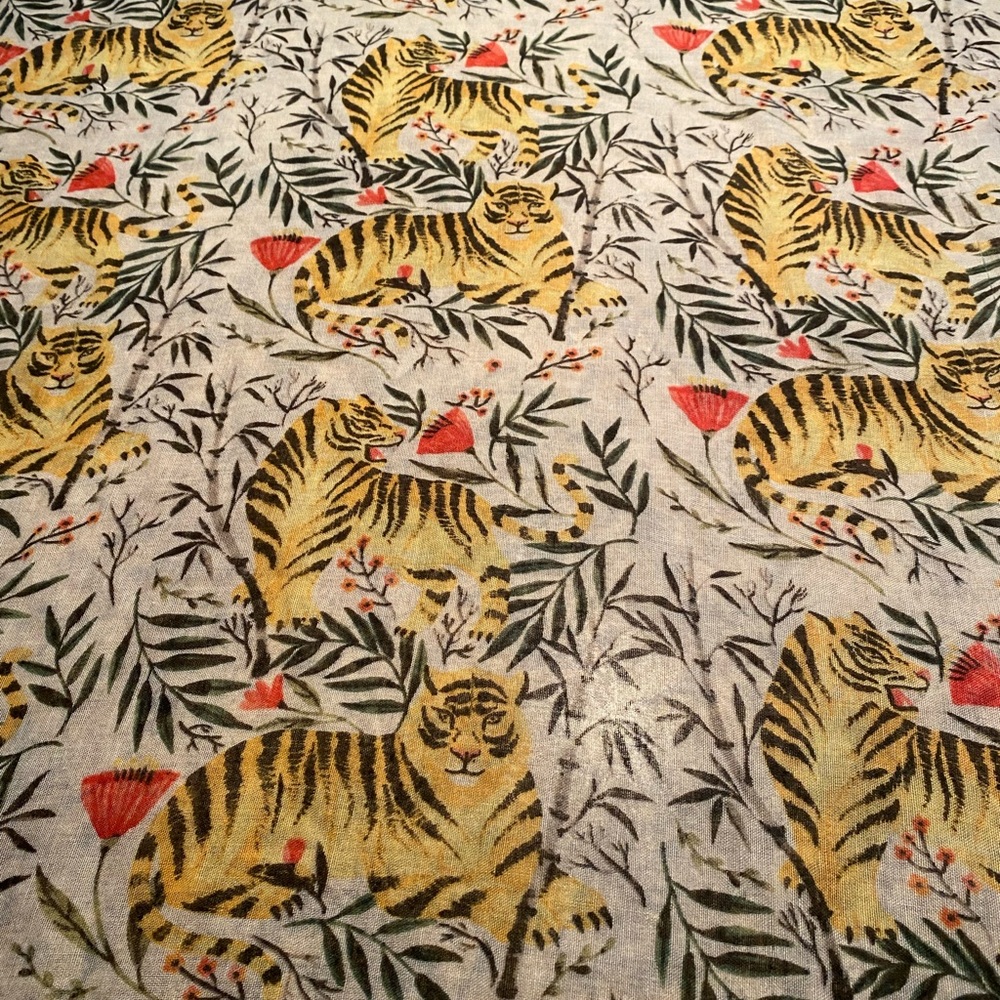 Printed Village Tiger Print Scarf with Floral Accents